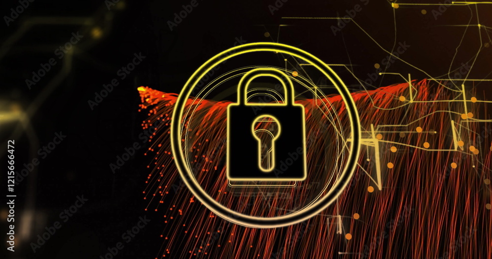 Aufkleber lock symbol with circular lines, data security image over abstract digital background