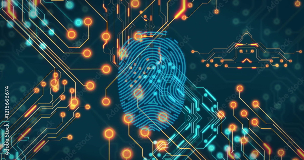 Poster image of digital data processing over computer circuit board