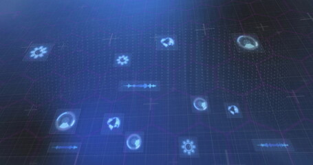 Image of digital data processing over blue background