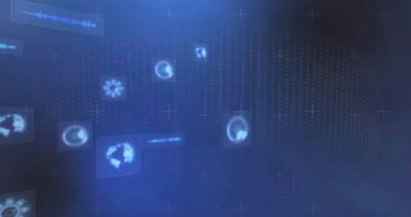 Image of digital data processing over blue background