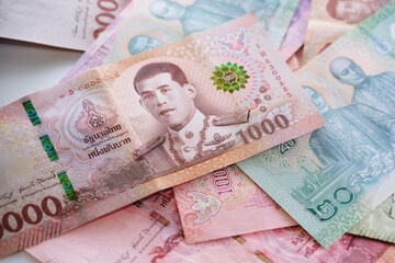 Close up of Thailand Baht banknotes