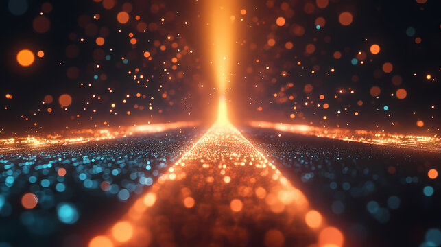 Abstract background with bright lights converging towards a radiant center, suggesting a path or journey. Luminous Path. Illustration