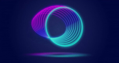 Image of glowing neon blue circle moving over black background