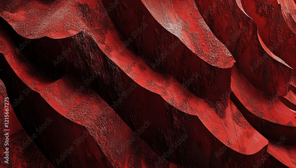 Poster abstract red textured surface with wave-like patterns.