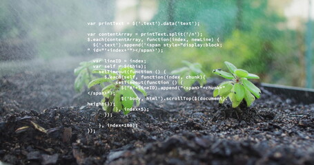 Image of data processing over green plants