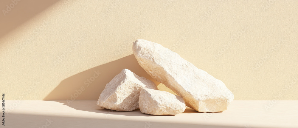 Aufkleber minimal beige composition with rough stones on smooth surface, creating serene and natural aesthetic