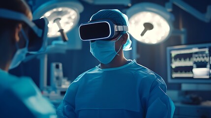 Surgeon Wearing Virtual Reality Headset in Operating Room