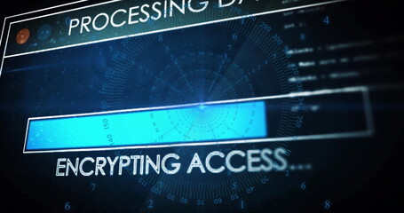 Image of data processing over scope scanning on black background