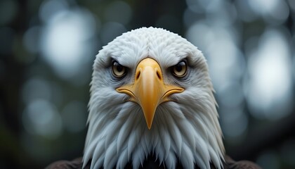 Close-Up of a Bald Eagle Displaying Piercing Eyes and Majestic Features. generative AI
