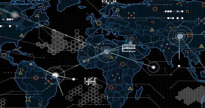 Image of data processing and networks of connections over world map - Powered by Adobe
