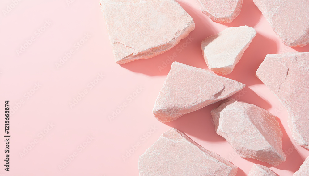 Poster muted pink rocks with artistic textures arranged on soft pink background create serene and calming a