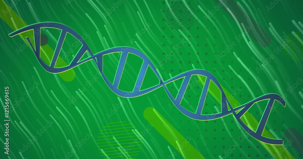 Poster image of dna strand and data processing over glowing light trails
