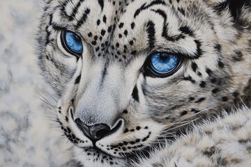 Naklejka premium Close-up portrait of a snow leopard with striking blue eyes. (2)