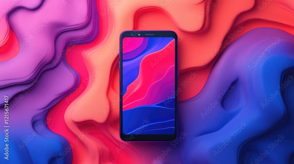 Aufkleber a colorful abstract background with a smartphone icon in the center.