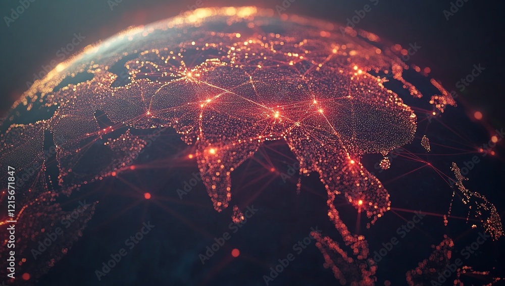 Aufkleber global network connection, illuminated earth map showing interconnectedness.