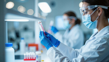 Scientist analyzing test sample in pharmaceutical lab, precision research