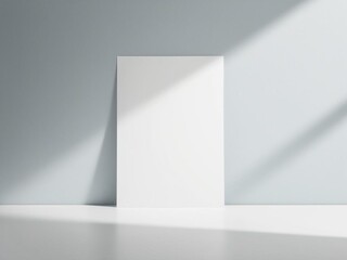 Blank white A4 paper mockup on light blue background.