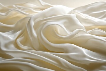 Fototapeta premium Soft, creamy white silk fabric with elegant folds and drapes.