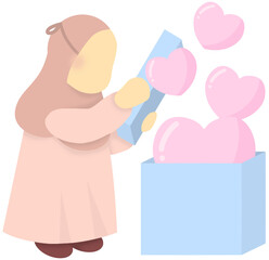 Little Girl Unpacking Heart Balloons