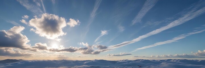Fototapeta premium A stunning blue sky with thin white cirrus clouds that add a touch of elegance and sophistication to the composition , stunning blue sky, refined