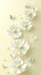Elegant White Flowers and Butterflies on a Pastel Background