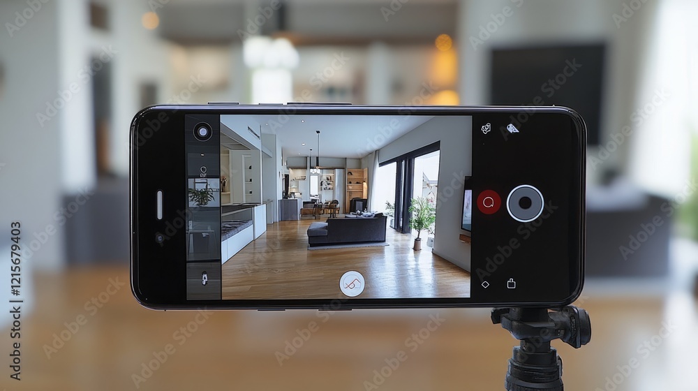 Poster a smartphone setup with a visible screen timer for taking selfies.