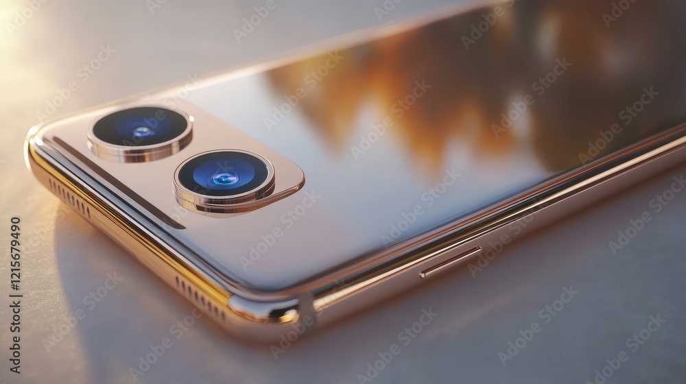 Poster a smartphone with a visible front-facing camera highlighted by soft lighting.