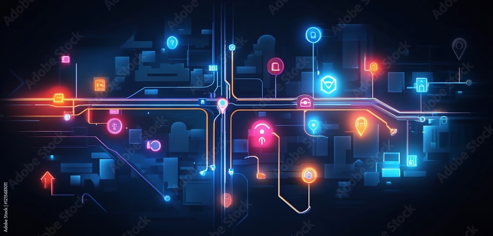 Aufkleber abstract glowing network map showing interconnected data points and digital infrastructure.