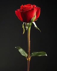 Obraz premium Single red rose on black background.