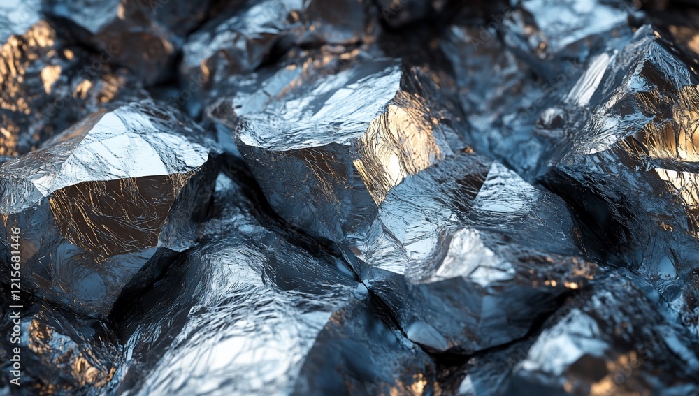 Poster close-up of metallic crystalline structure with sharp edges and reflective surfaces, showing intrica