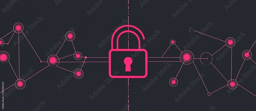 Poster abstract network security concept with unlocked padlock.