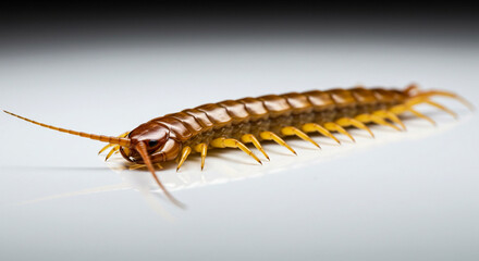 Obraz premium a centipede is swirling around wooded stick in minimal white background