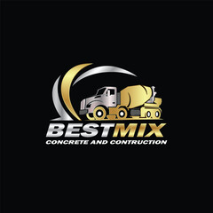 Concrete mixer truck logo vector