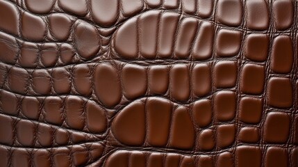 Obraz premium A close-up of a textured brown leather, resembling crocodile skin, showcasing intricate patterns and detailing.