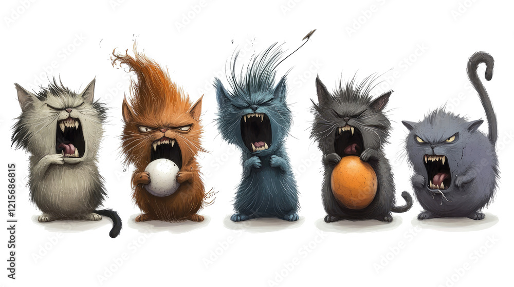 Aufkleber furious cats showing wild expressions and actions generative ai