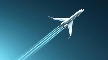 Fototapeta premium A sleek airplane ascends against a clear blue sky, leaving distinctive contrails as it journeys through the atmosphere.