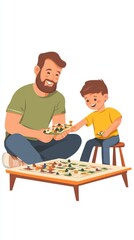 Father and Son Enjoying a Board Game Together