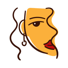 Abstract beautiful woman half face on white background. Flat design vector. Line. Outline. Hand drawn.