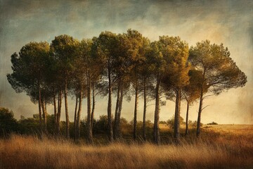 Fototapeta premium Serene Sunset Pines Landscape Golden Hour Photography Print
