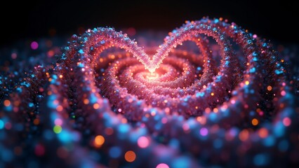A spiral of holographic hearts shifting colors, symbolizing the endless evolution of love.