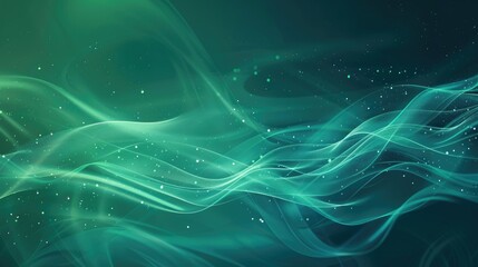 Abstract waves in green and blue hues create a serene, flowing visual effect.
