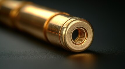 Fototapeta premium Gold metal connector, close-up, dark background, industrial detail, product shot