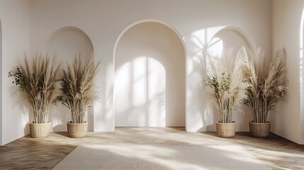 Minimalist Interior Design with Pampas Grass in Baskets