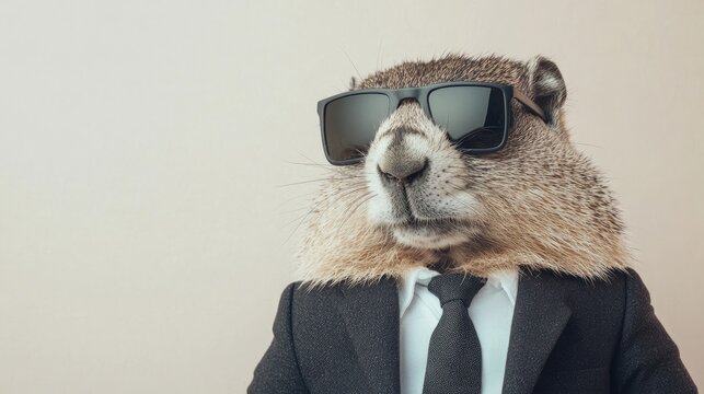 Cool Marmot in Suit and Sunglasses Image
