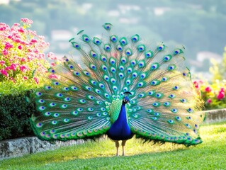 Obraz premium Stunning Peacock in Full Display Garden Beauty