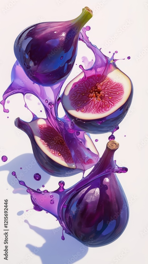 Poster figs in purple juice splashing dynamically