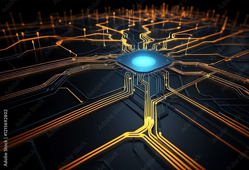 Poster abstract digital circuit board central processor