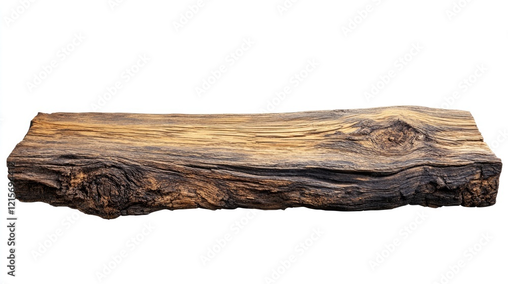Poster natural wooden slab with a rustic texture and warm color tones on a white background copy space