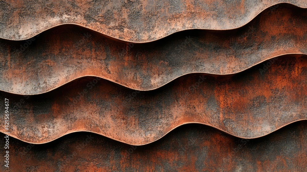 Poster textured rusty metallic surface with wavy patterns and warm tones offering copy space for design pur