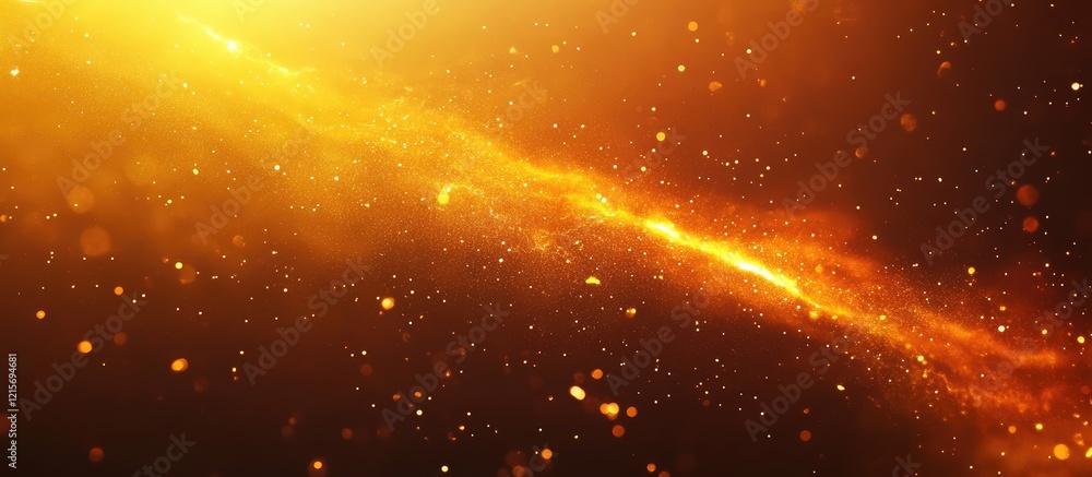 Poster colorful abstract background with glowing golden particles and beams of light, suitable for digital 